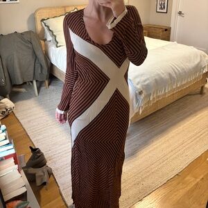 Zara Striped Brown and White Long Sleeve Dress